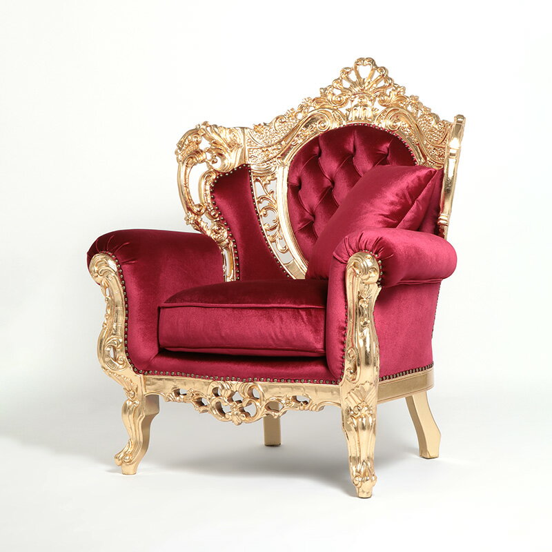 ヴェネチアン 一人用ソファ 1人掛けソファ 1011-1-52F112B ロゼ(ピンクゴールド)xルビー ロココ調家具 アンティーク ソファ ソファー 1人掛け シングルソファ イタリー調 アンティーク調 ハイエンド 高級ソファ ロココ調 おしゃれ