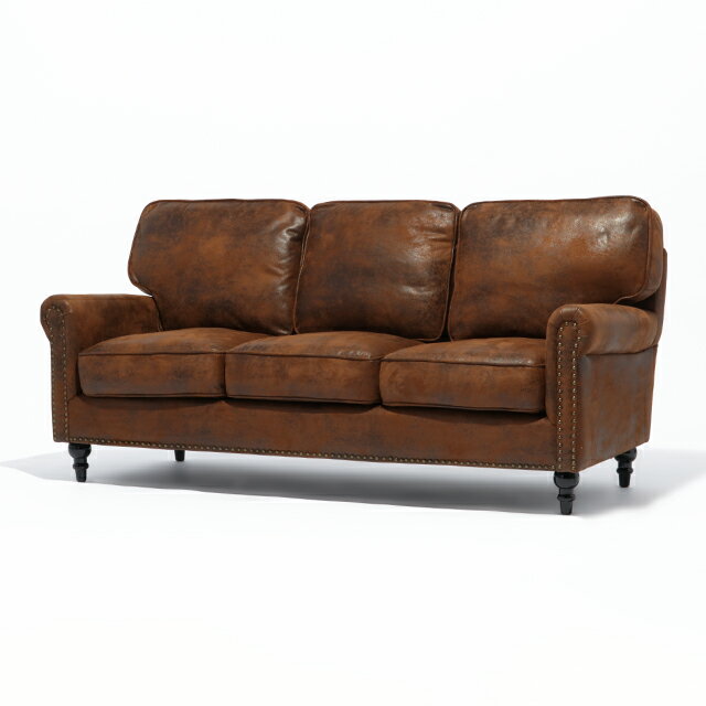 Vincent ヴィンセント 三人 3人掛けソファ ソファー 店舗用 3人用 アンティーク ソファ コンパクトソファ チェスターフィールド ブラウン バックスキン風 布製 アンティーク調 英国 イギリス 格好いい おしゃれ インテリア VG3P30K [2]
