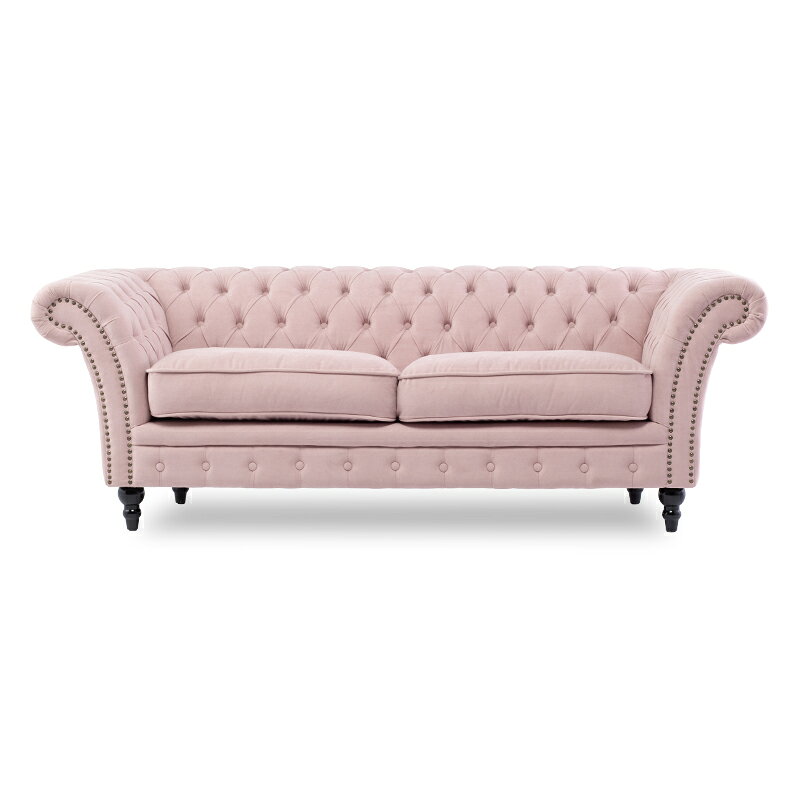 ヴィンセント ソファー 店舗用 3人掛け 3人掛けソファ 三人 3人用 アンティーク ソファ チェスターフィールド ソファ シャーベットピンク 布地 コンパクト エレガント 重厚 リッチ おしゃれ インテリア VJ3F237K