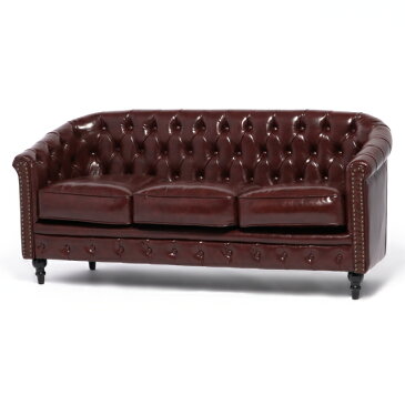 ソファ ソファー 3人掛けソファ アンティーク ソファ 三人がけ 3人 3人用 チェスターフィールド ソファ コンパクトソファ トリプルソファー マルーンブラウン 赤茶 PUレザー 合皮 ヴィンセント VINCENT 英国 イギリス おしゃれ 店舗インテリア VL3P56K