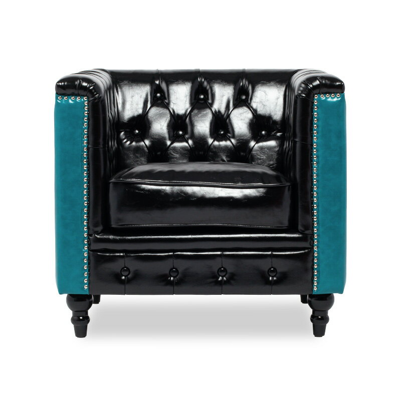 ヴィンセント ソファー 店舗用 アンティーク ソファ 合皮 一人用ソファ 1人掛け 1人掛けソファ 一人 1人用 シングルソファ チェスターフィールド シャインブラックxターコイズブルー 合成皮革 モダンスタイル 英国 アンティーク調家具 イギリス ミニマル VM1P51P49K