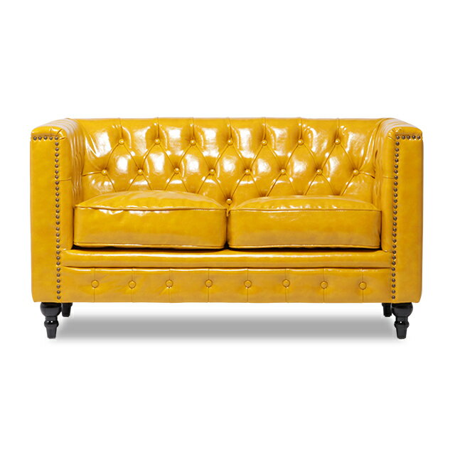 アンティーク ソファ 合皮 ソファー 店舗用 2人掛けソファ 二人 2人用 チェスターフィールド アンティーク調調家具 イエロー 英国調 モダンスタイル おしゃれ インテリア ヴィンセント VM2P69K