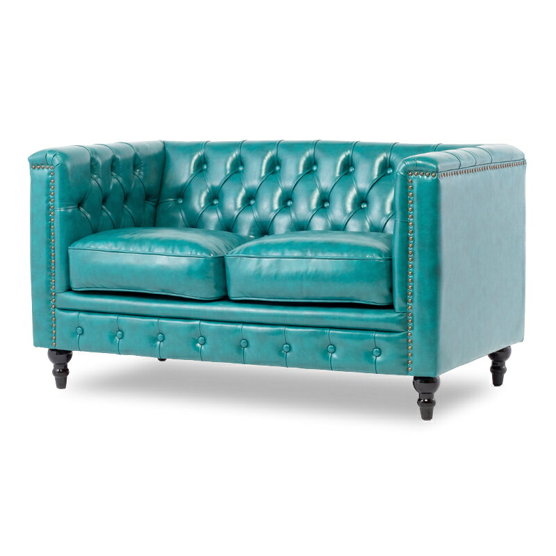 ソファー 店舗用 合皮 アンティーク ソファ 2人掛けソファ 二人 2人用 コンパクト チェスターフィールド アンティーク調家具 ターコイズグリーン 英国調 モダンスタイル おしゃれ 格好いい ヴィンセント VM2P70K [3]