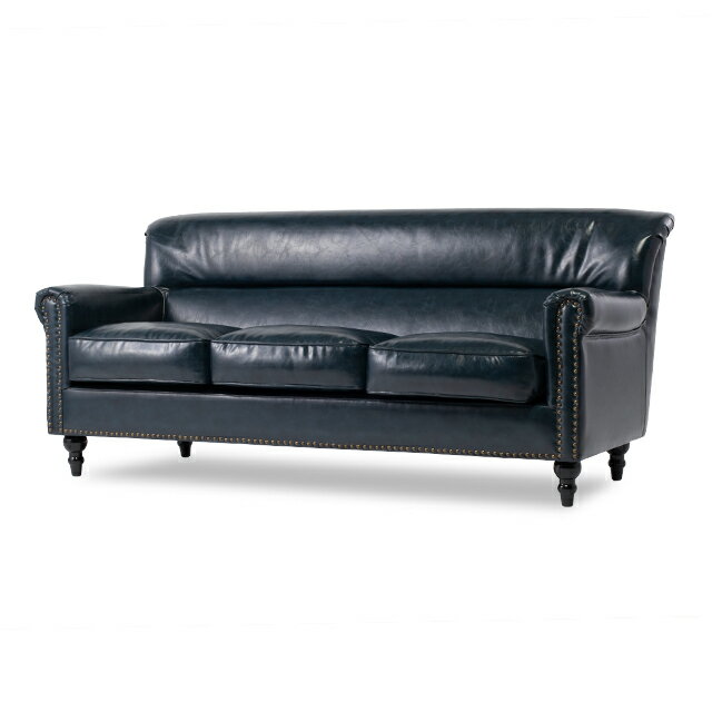 ソファー 店舗用 合皮 3人掛けソファ アンティーク ソファ チェスターフィールド 3人掛け 3人 3人用 ヴィンセント トリプルソファ コンパクト ブルー PUレザー 英国 イギリス おしゃれ インテリア VN3P58K [2]