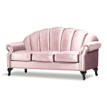 ソファ ソファー 3人掛け 3人掛けソファ 3人 トリプルソファ アンティーク ソファ アンティーク調 ロマンチック 姫系ソファ シェルソファ 貝殻 グレイッシュピンク 布地 おしゃれ リッチ 猫脚 コンパクト ロココ Shellfa シェルファ VS3F221K