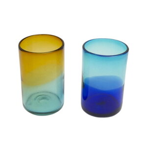 メキシコ手拭きガラスタンブラー ブルー ベージュ グラデーション コップ グラス リサイクルガラス SDGs　9292354 エシカル エコ