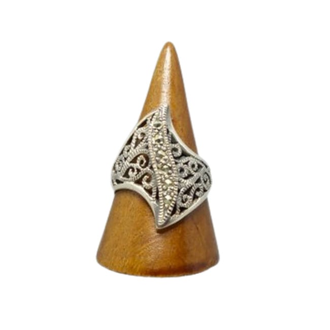 シルバー925マーカサイトリング アンティーク調 クラシカル 10号 14号 16号 幅広 ボリューム 縦長 ワイド ボリュームリング