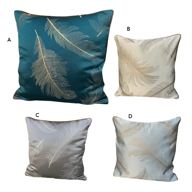 フェザー柄 光沢 クッション ベージュ グリーン グレー ライトブルー 9598488 高級感 きれいめ モダン ..