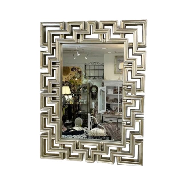 モダン シルバー グレカ柄 壁掛けミラー 鏡 ウォールミラー 10599735 エレガント クール かっこいい 高級感 上品