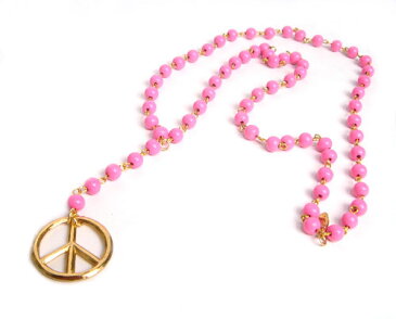 LAセレブ愛用ブランドEttika jewelrypeaceロザリオ　ピンク　ロングネックレス　ゴールドピースマーク　ピンクウッドボール　かわいい　おしゃれ　ボヘミアン　カジュアル