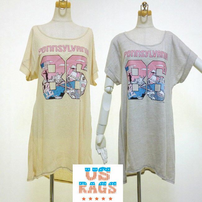 LAブランドUS RAGSユーエスラグスTriblend box one piece T　ラックチンTシャツワンピース♪　ベージュ　グレー　インポート　アイボリー　生成り　ロゴ　カリフォルニア　california　レディース　春　夏　秋　冬　 おしゃれ かわいい かっこいい