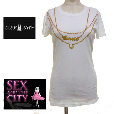 Public library　パブリックライブラリーSex and the city carryチャームTシャツ　白　ホワイト　インポート　セレブ愛用ブランド　　カリフォルニア　kitson　キットソンレディース　春　夏　秋　冬　だまし絵　タイト