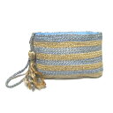 swarajスワラージ ジュートのボーダー♪ タッセル クラッチバッグ clutch bag アクア ナチュラル カジュアル おしゃれ かわいい サックスブルー バッグインバッグ ポーチ エコ エシカル サスティナブル モロッコ ボヘミアン テイスト 20代 30代 40代
