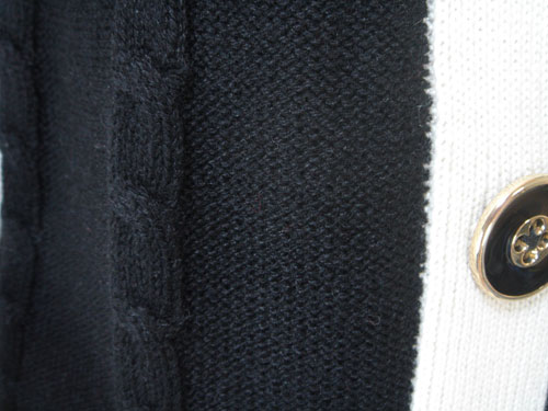 knitwitニットジャケットカシミアベビードールカーディガン　ブラック　黒　バイカラー　ニット　ウール　レディース　春　秋　冬　ノーカラー　七分袖　kitson　キットソン　上品　かわいい　きれいめ