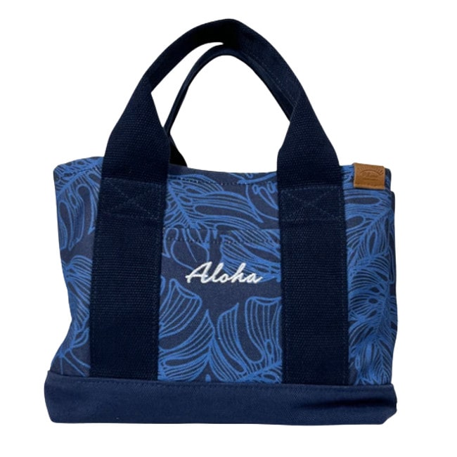 南国テイストpukana aloha ロゴ ミニトート モンステラ柄 ブラック ネイビーブルー バッグインバッグ ランチ キャンバストート ワンマイル 10788177 昼休憩 レディース アロハ リゾート ハワイアン 小さめの商品画像 2