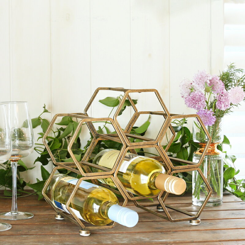 ポイント2倍 K19-0116AGD HONEYCOMB WINE RACK ANTIQUE GOLD ハニカム構造のワインラック ワインラック ワイン パーティー レストラン ..