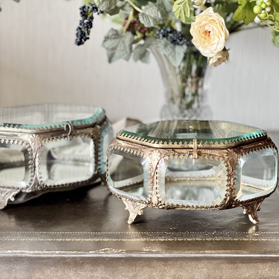 ミラージュエリーボックス シルバー ゴールド 真鍮×ガラス インテリア雑貨 アンティーク調 レトロ 英国..