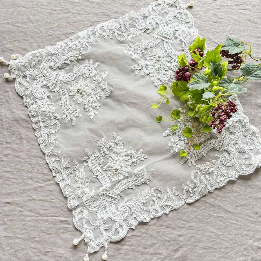 【送料無料レース】フレンチレース テーブルセンター 40×40cm 刺繍 チュールレース おしゃれ 可愛い ロココ アンティーク調 ヴィクトリアン