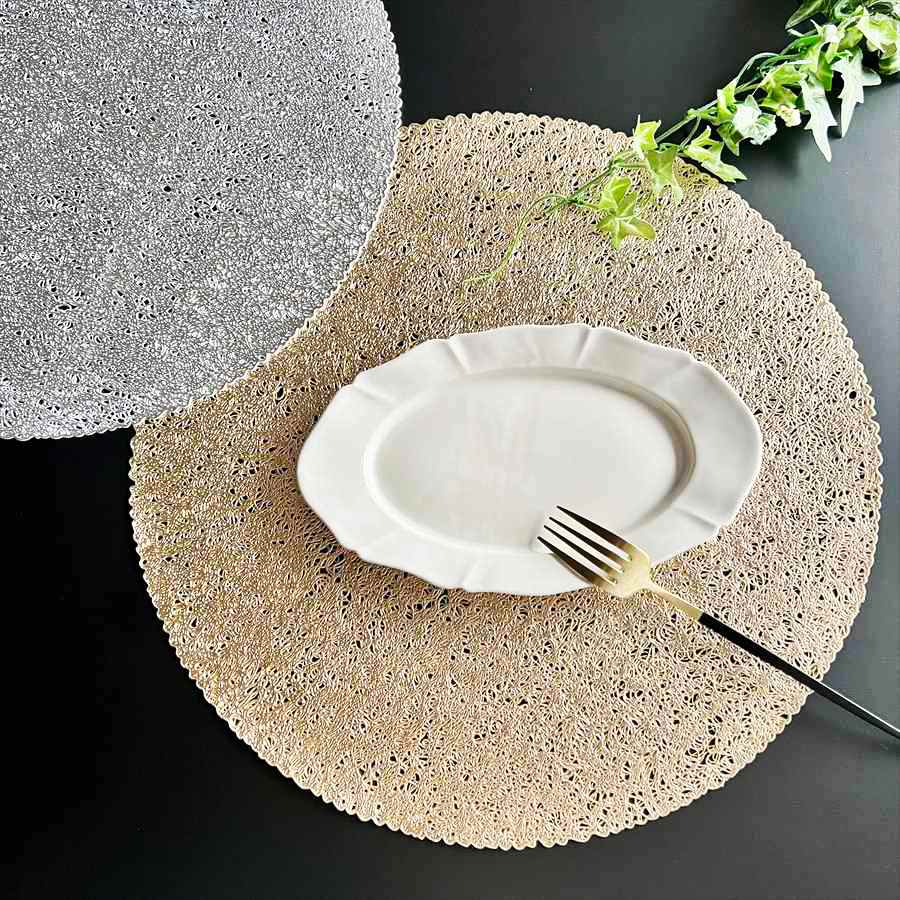 ランチョンマット シノワズリ 40cm 拭ける ゴールド シルバー プレースマット 水拭き可 傷防止 敷物 ク..