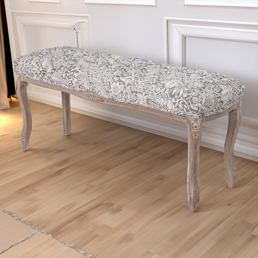 ボタン留め ベンチ いちご泥棒グレー Strawberry Thief Grey 天然木 ダイニングベンチ ダイニングチェア 椅子 いす イス インテリア 家具