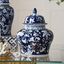 母の日 ギフト 母の日カード付きラッピング無料 シノワズリ 蓋付壺 高さ43cm 磁器 ジャー 花びん 花瓶 花器 白 青 ブルー ディスプレイ置物 置き物 マ...