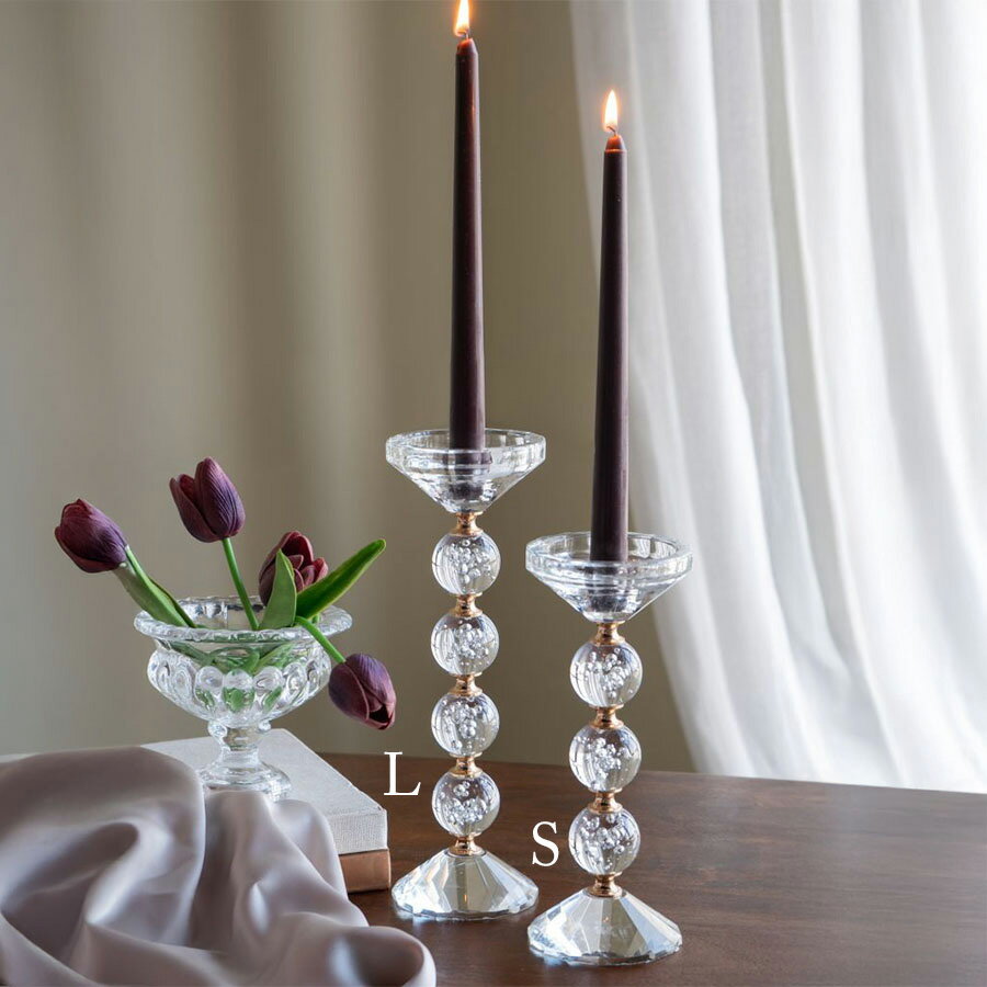 2サイズ展開 ガラス×ゴールド キャンドルホルダー S 高さ23cm ゴールド キャンドル キャンドルスタンド ロウソク立て ラグジュアリー ロマンティック