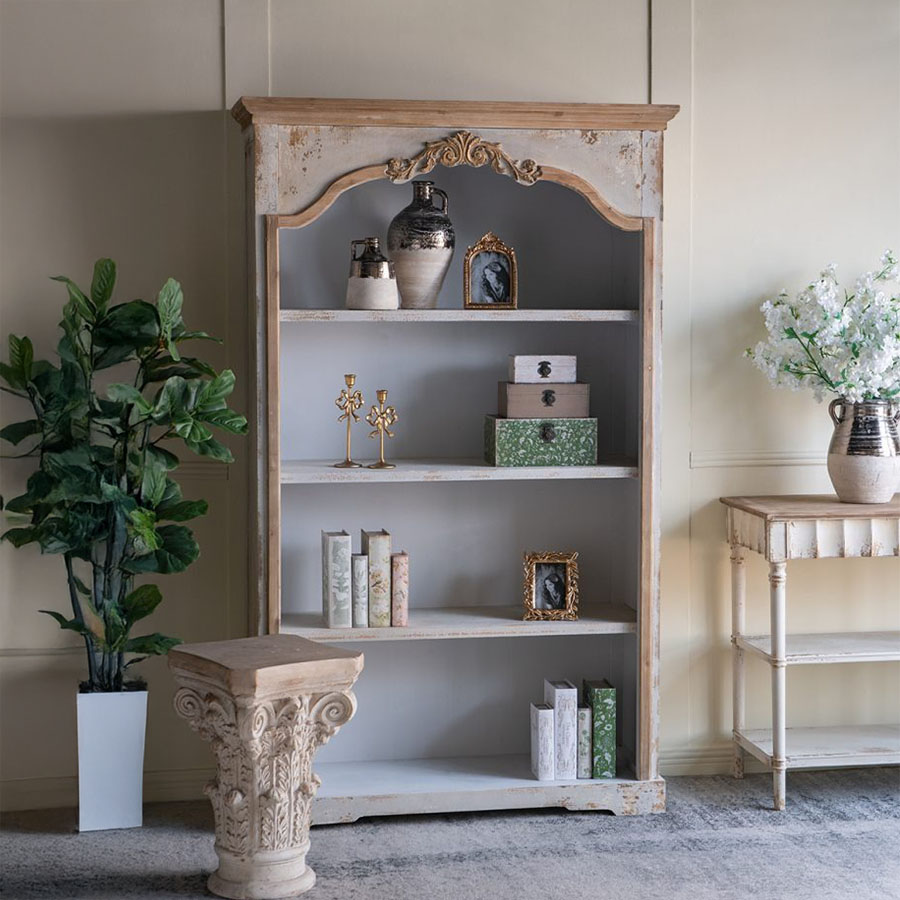 フレンチシャビー シェルフ 4段 高さ210cm 木製 本棚 書架 アンティーク調 飾り棚 室内 棚 ラック 木製..