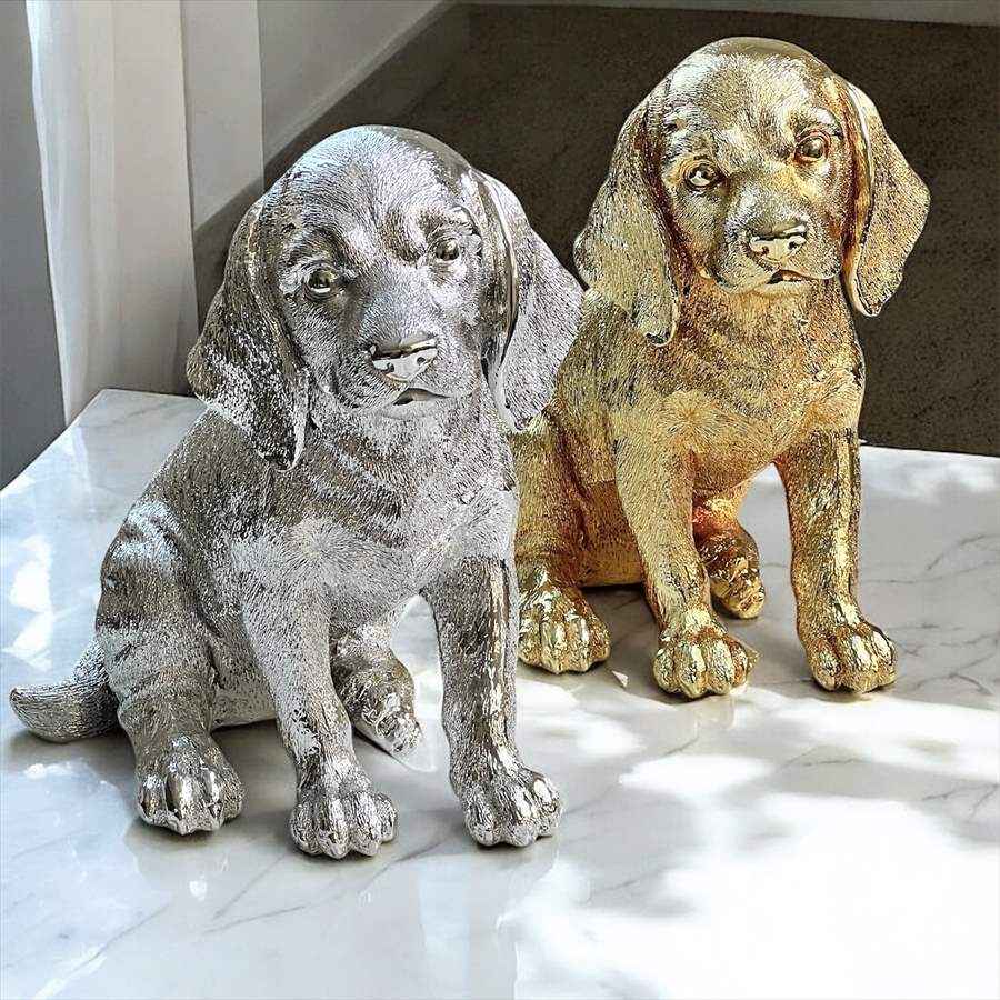 乐天商城 - 【5％OFFクーポン｜9日20時〜16日1時59分までの期間限定】2色展開 オブジェ 子犬 高さ30cm シルバー リアル 置物 北欧 動物 アニマル シャビーシック 雑貨 おしゃれ 可愛い 風水 開運