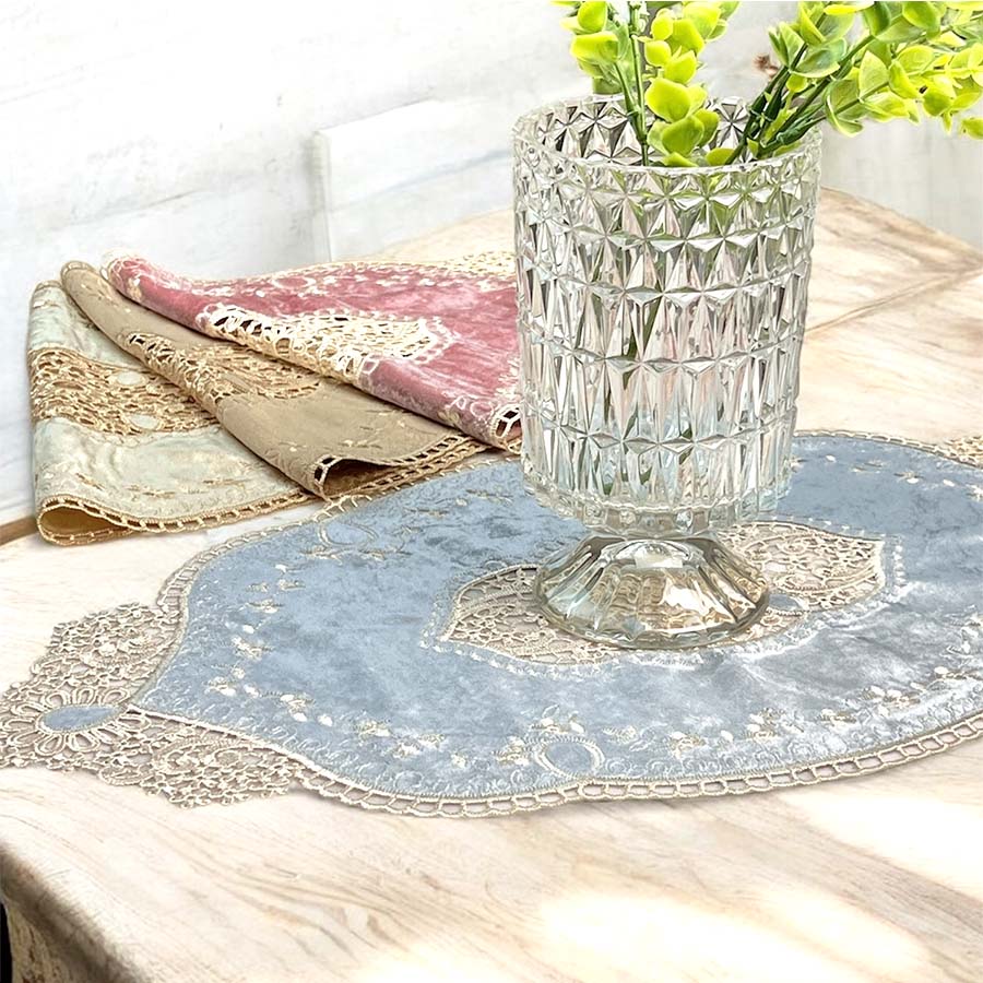 ドイリー 52×30cm 4色展開 クラッシック ベロア テーブルセンター 花瓶敷き 敷物 おしゃれ 可愛い 上品 オーバル ヨーロピアン 高級感