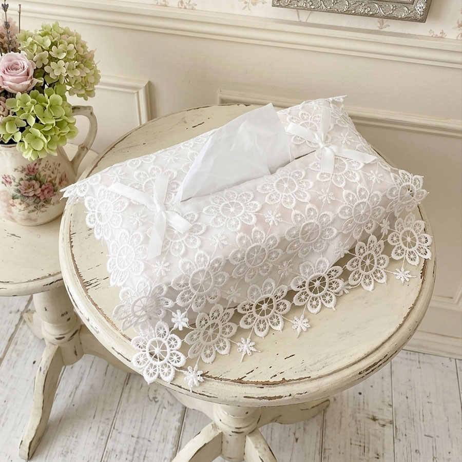ティッシュボックスカバー all lace オールレース ホワイト ティッシュケース ティッシュカバー 布 花柄 おしゃれ かわいい