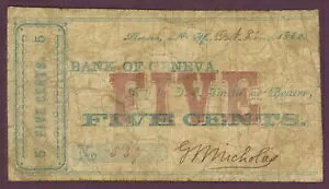 1862 ジュネーブ銀行、ニューヨーク州ジュネーブ 5c Obsolete Note No.537 H20 (60437)
