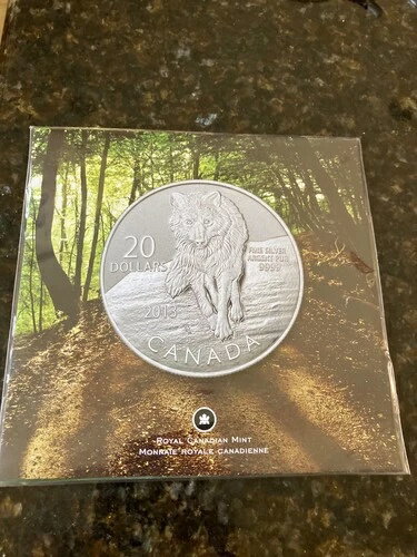 2013年カナダドル20ドルウルフ.999銀貨（ロイヤルカナディアンミント梱包シール付き）