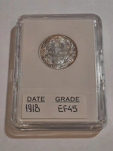 1918年カナダ銀貨25セント キングジョージ5世 未鑑定 保存スラブ入り
