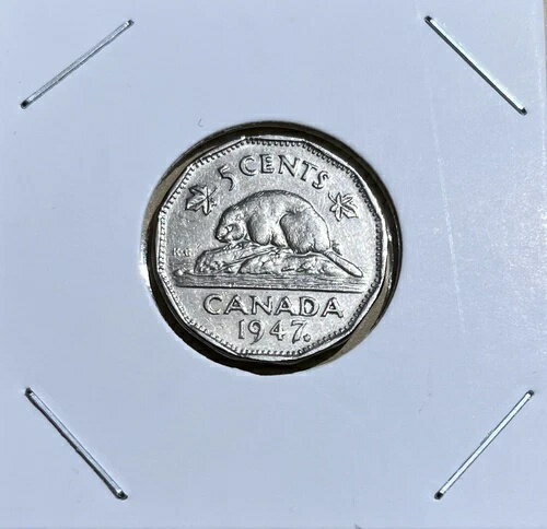 希少な1947年カナダ国王ジョージ6世メープルリーフニッケル5セントコイン