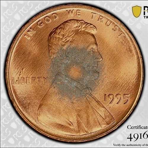PCGS MS-66RD! 1995 セント硬貨、部分メッキ、表面が二重ダイ -- 二重エラー!