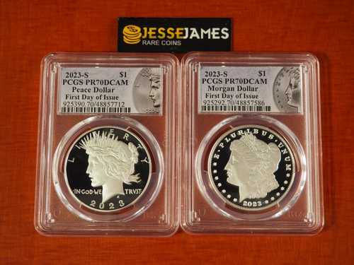 2023 S プルーフ シルバー ピース＆モルガン ドル PCGS PR70 DCAM 発行初日 FDI