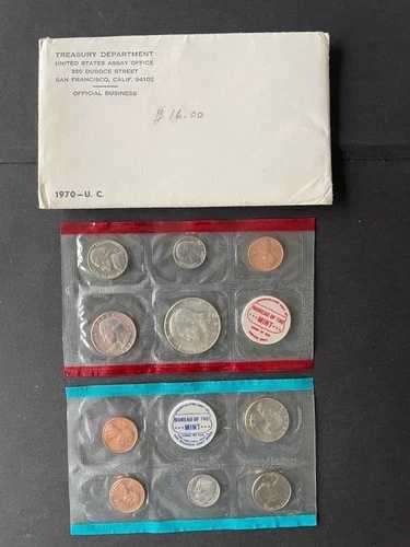 1970年サンフランシスコおよびデンバー造幣局発行の米国財務省発行の未使用コインセット