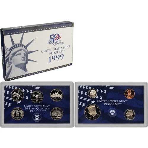 1999年Sミント発行、米国造幣局プルーフクラッドコイン9枚セット、政府発行オリジナルパッケージ入り