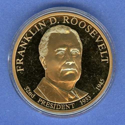 大統領記念試作ドル貨幣 FDR ルーズベルト 2インチ プルーフメダル 24金メッキ 鑑定書付き