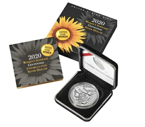 2020-P UNC 女性参政権100周年記念 1ドル銀貨ボックス、OGP & COA