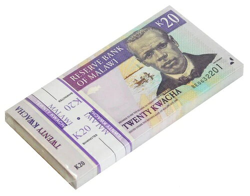 マラウイ 20 クワチャ 2007 P 52 UNC 束（100 枚） 100 枚
