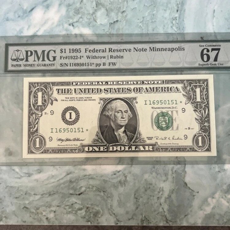 1995年 $1 ミネアポリス STAR PMG 67 EPQ Fr 1922-I* STAR SN I16950151* SUPERB GEM UNC