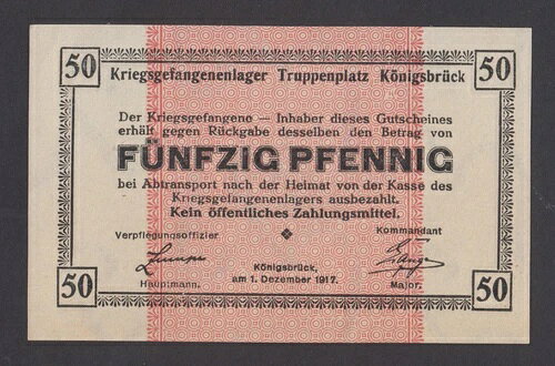?ドイツ 50 ペニヒ 1915 UNC 捕虜 -第一次世界大戦 ケーニヒスブルック強制収容所 タイプ 2