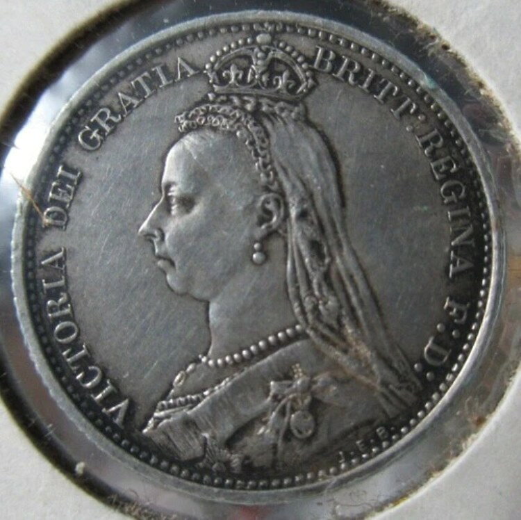 1887 年イギリス 6 ペンス シールド型銀貨、BU ブリリアント UNC。