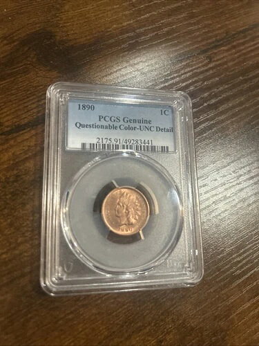 1890年インディアンヘッド1セント硬貨 PCGS クエスチョナブルカラー UNC 詳細