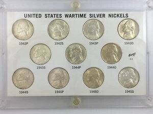 UNC 11ピース アメリカ戦時中銀貨セット、興味深い1944-P付き
