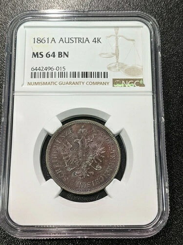 1861 A MS64 BN オーストリア 4クロイツァー NGC UNC KM 2194 美しい色合いの希少グレード