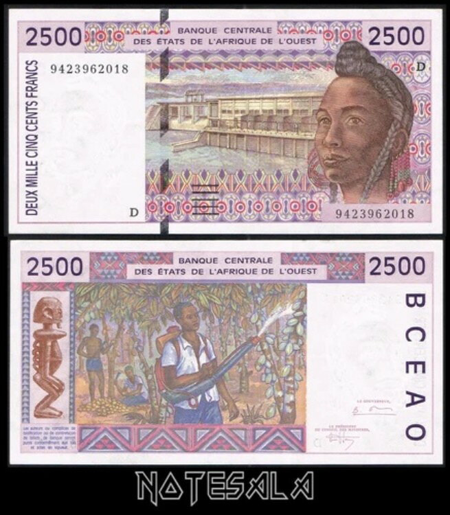 西アフリカ諸国 レターD マリ 2500 2,500フラン 1994 P-412Dc AUNC *希少*