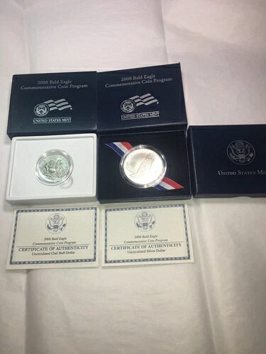 2008年 Bald Eagle UNC シルバードル + 非シルバーハーフドル ORPKG & COA (#Mx79)