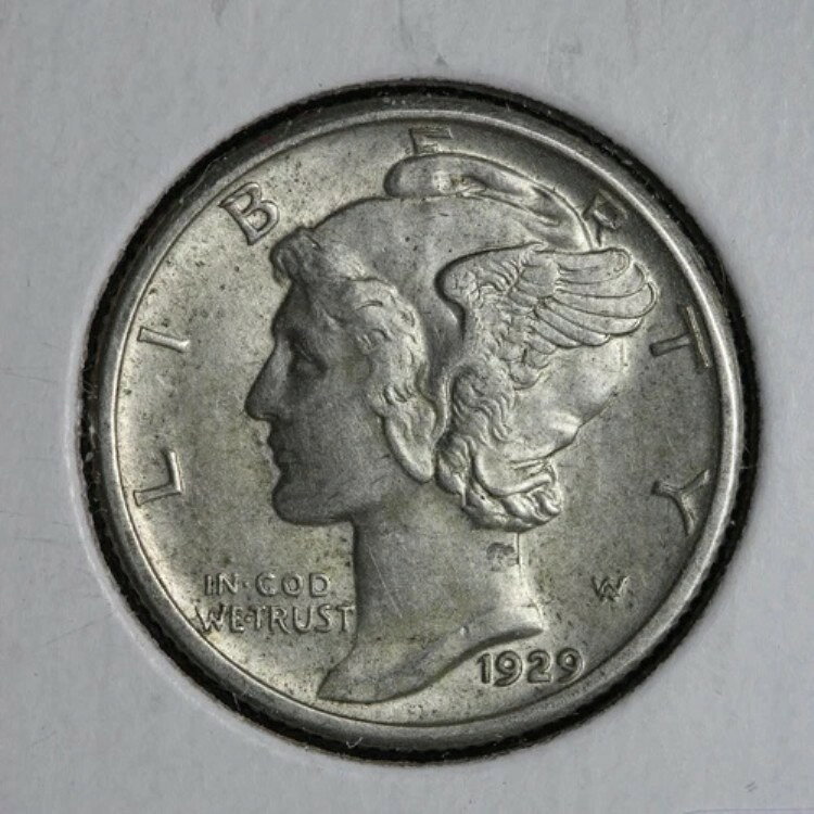1929年製 マーキュリー銀貨 10セント硬貨 UNC *未流通* MS CRUSTY ORGINAL E239 AJCE